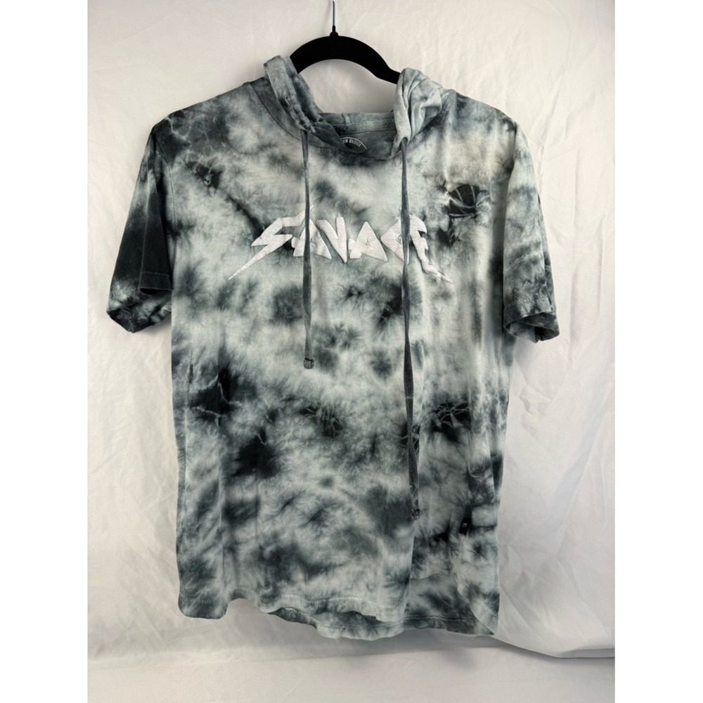 DIKOTOMY Savage Graphic Tie Dye Hoodie T-Shirt Short Sleeve Gray‎ Black M